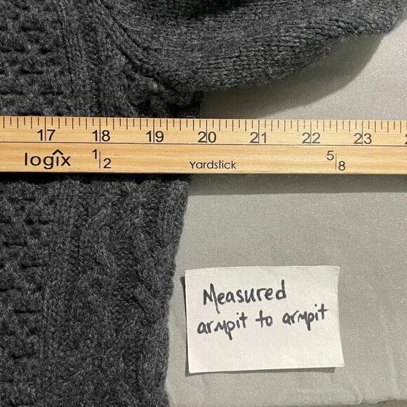 Toad & Co Size Large Charcoal Chunky Cable Knit Kintail Lambswool Sweater Tunic - Picture 9 of 12